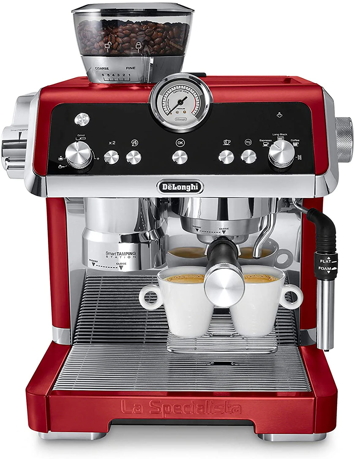 De'Longhi EC9335R La Specialista Espresso Machine with Sensor Grinder, Dual Heating System, Advanced Latte System & Hot Water Spout for Americano Coffee or Tea, Stainless Steel, Red