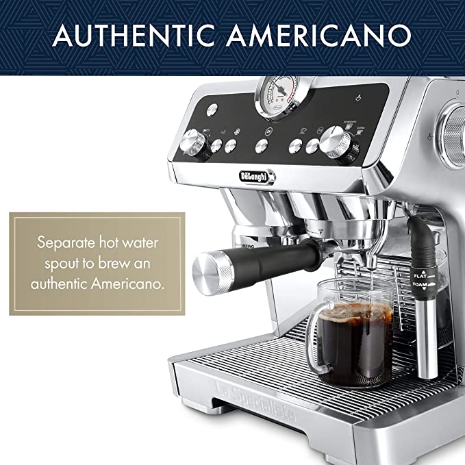 De'Longhi La Specialista Espresso Machine with Sensor Grinder, Dual Heating System, Advanced Latte System & Hot Water Spout for Americano Coffee or Tea, Stainless Steel
