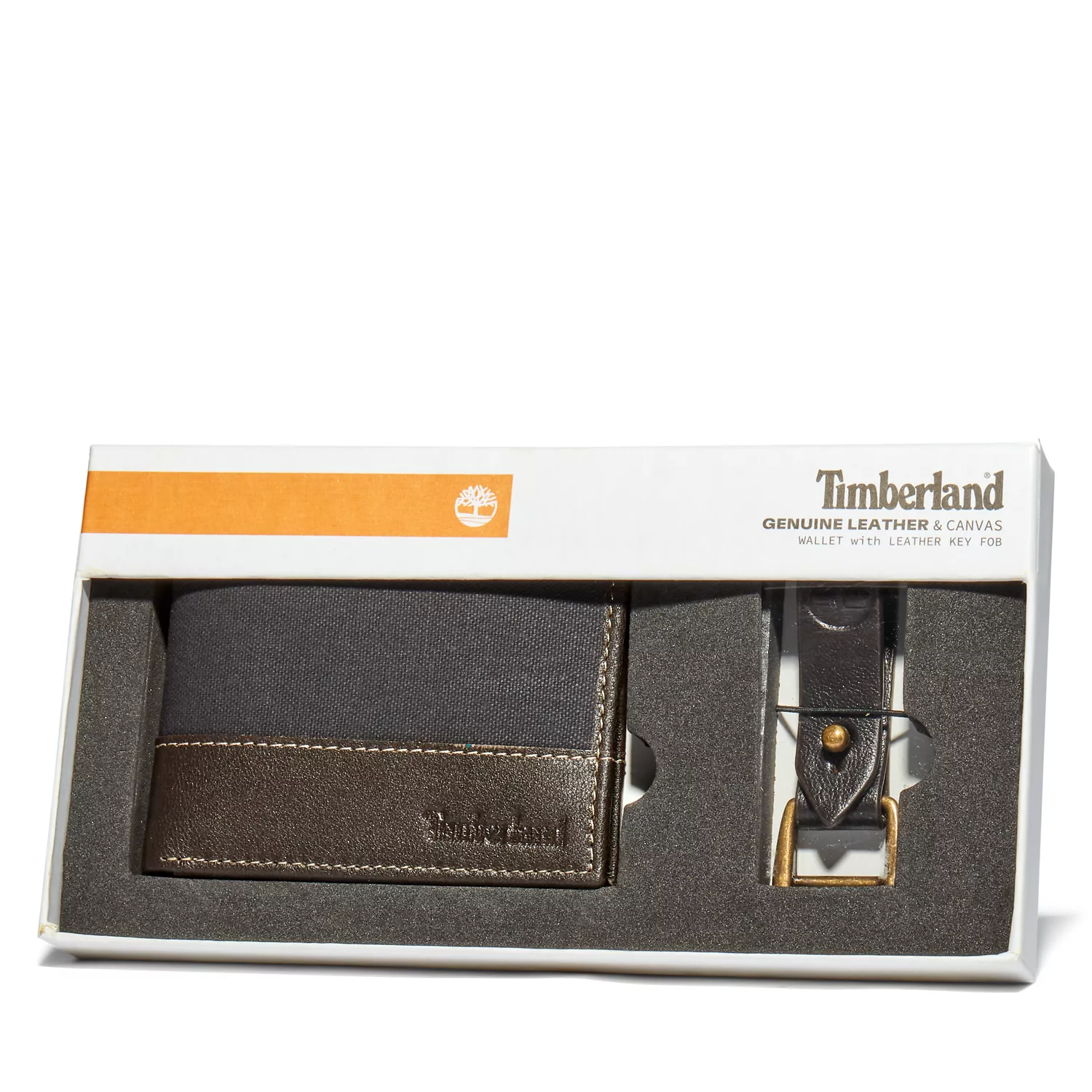 Men's Canvas & Leather Wallet with Matching Fob Gift Set