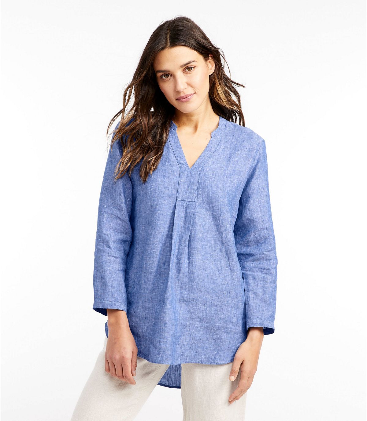 L.L.Bean Women's Premium Washable Linen Shirt, Splitneck Tunic Long-Sleeve