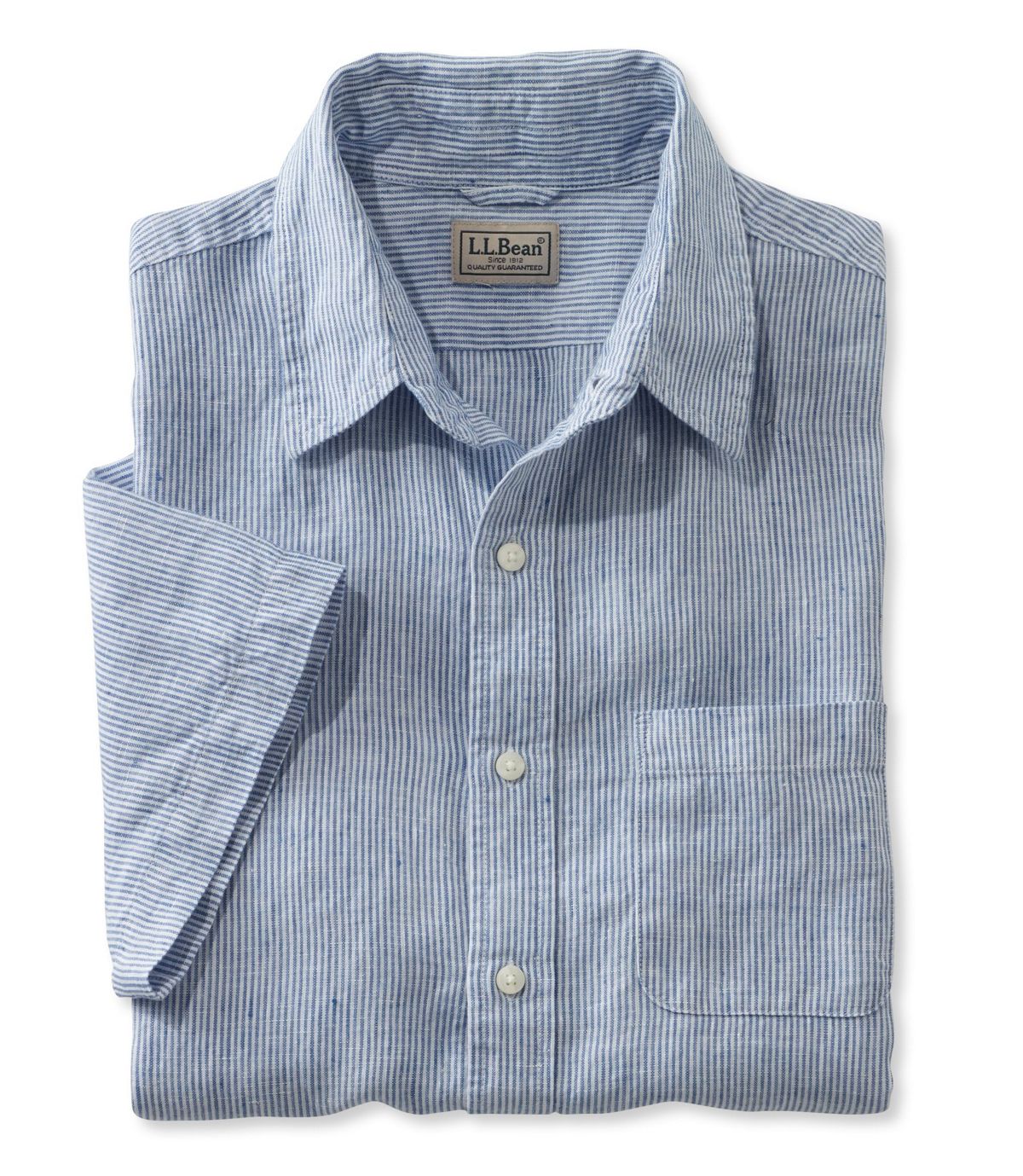 L.L.Bean Men's L.L.Bean Linen Shirt, Slightly Fitted Short-Sleeve Stripe