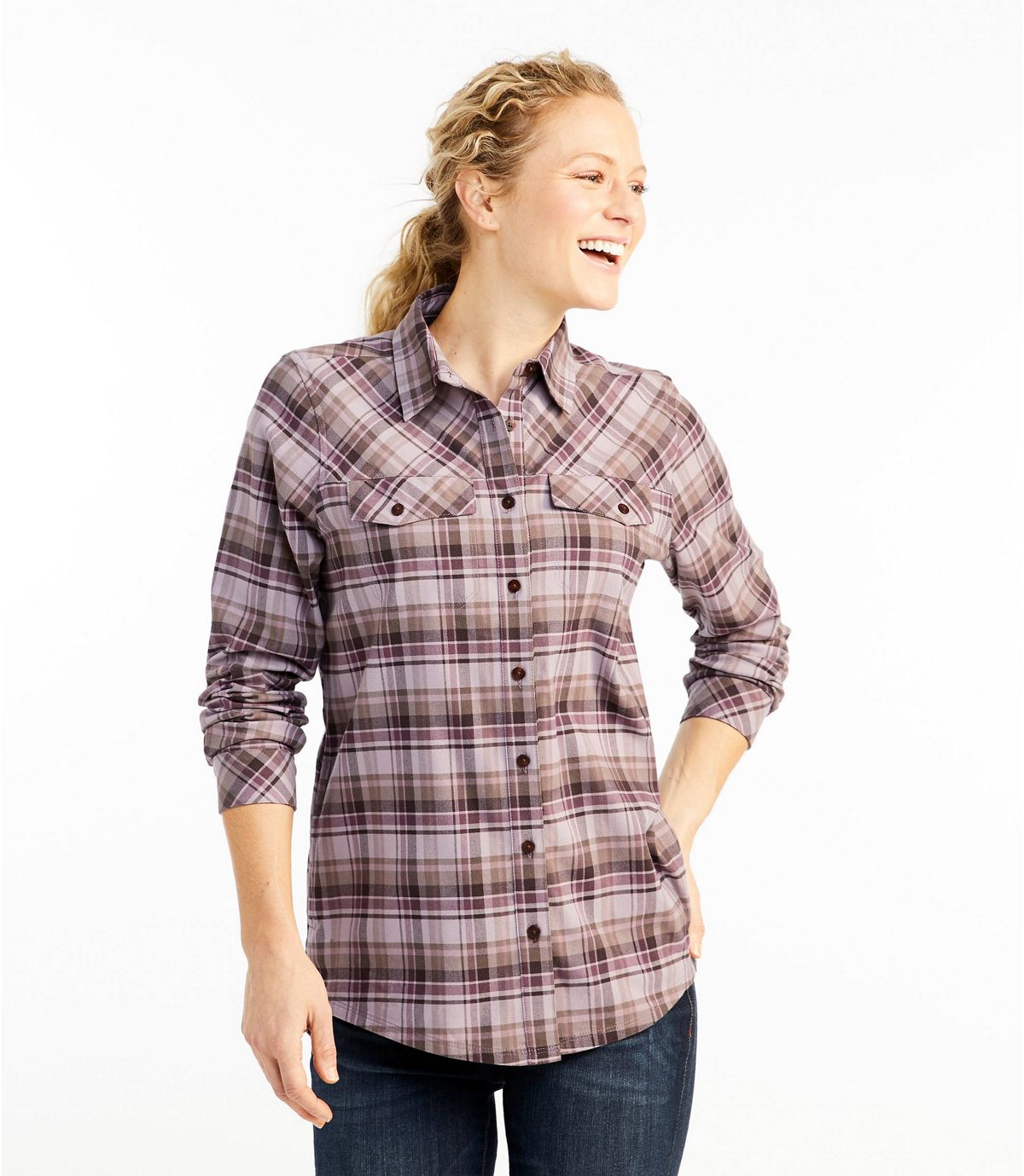 L.L.Bean Women's Cabin Stretch Flannel Shirt, Plaid