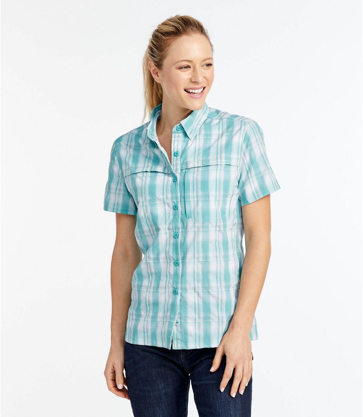L.L.Bean Women's Tropicwear Shirt, Plaid Short-Sleeve