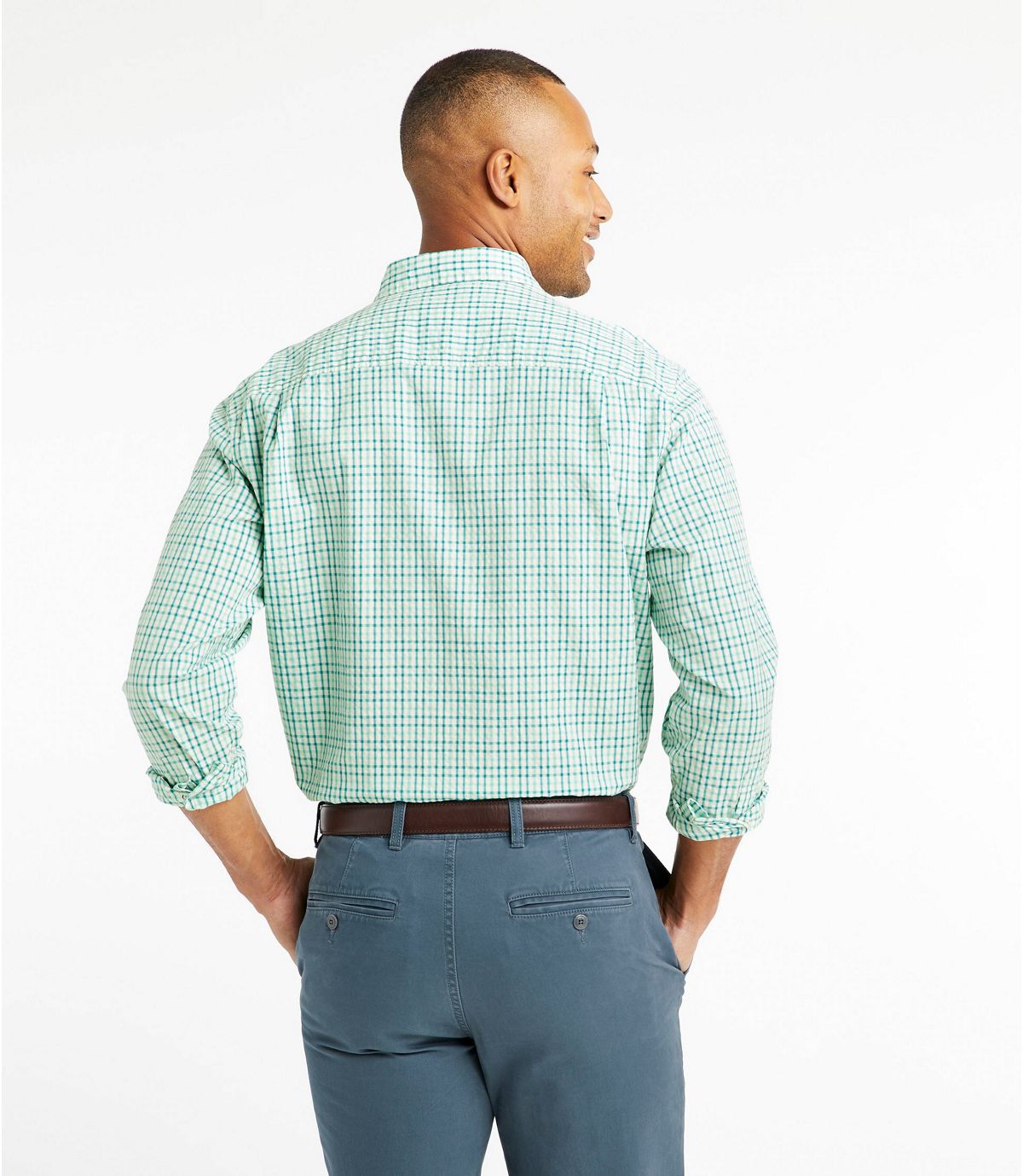 L.L.Bean Men's Organic Cotton Seersucker Shirt, Long-Sleeve, Traditional Fit, Plaid