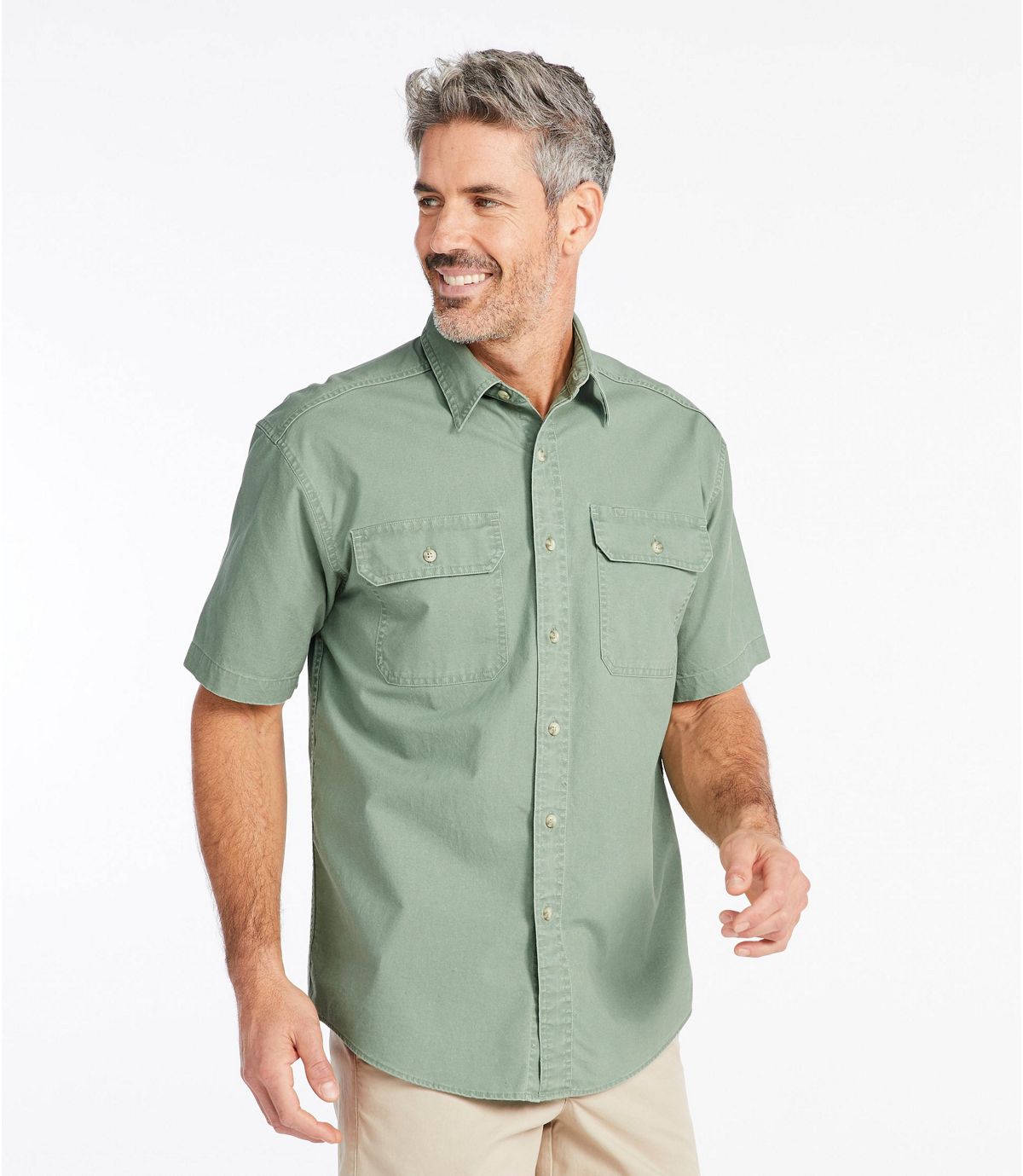 L.L.Bean Men's Sunwashed Canvas Shirt, Traditional Fit Short-Sleeve