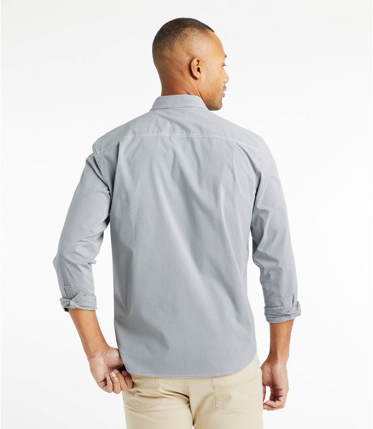 L.L.Bean Men's Comfort Stretch Poplin Shirt, Long-Sleeve, Plaid, Slightly Fitted