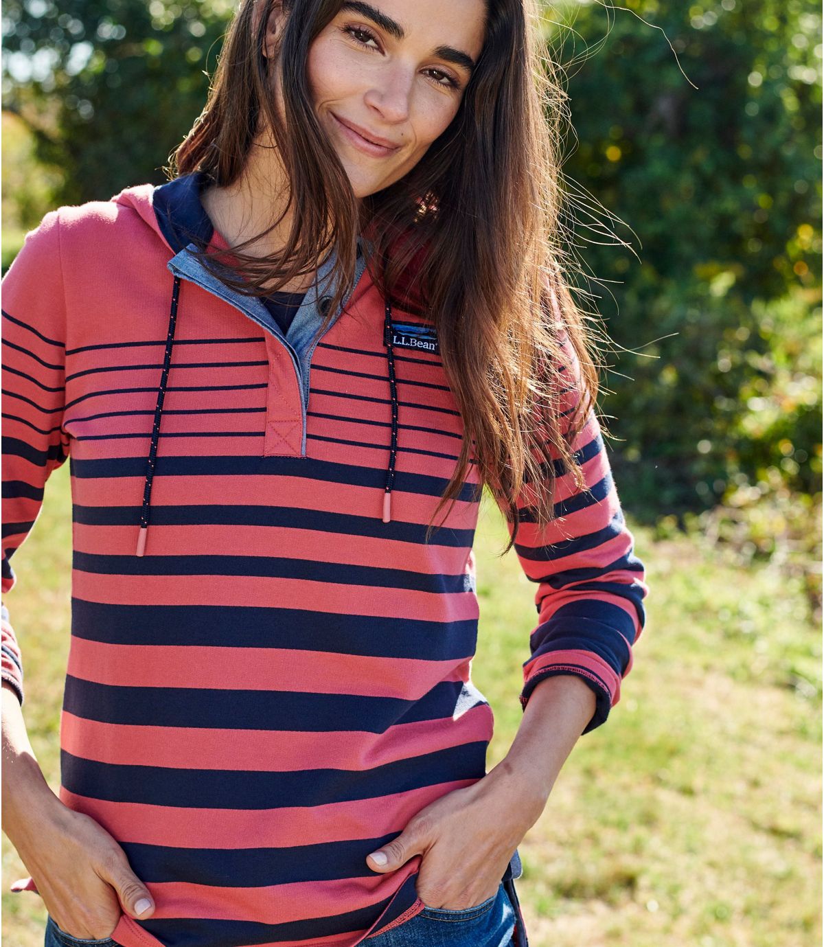 L.L.Bean Women's Soft Cotton Rugby, Hoodie Pullover Stripe