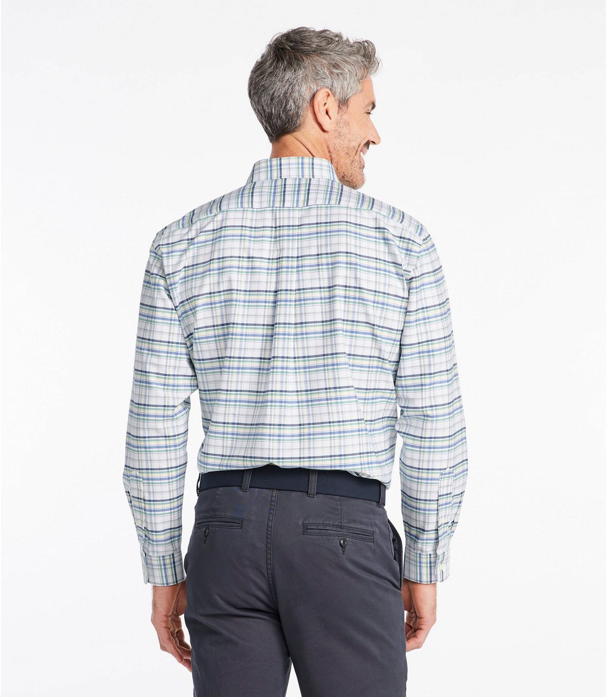 L.L.Bean Men's Wrinkle-Free Classic Oxford Cloth Shirt, Long-Sleeve Plaid, Slightly Fitted