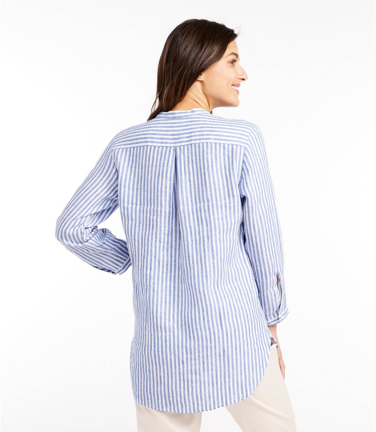L.L.Bean Women's Premium Washable Linen Shirt, Splitneck Tunic Long-Sleeve Stripe
