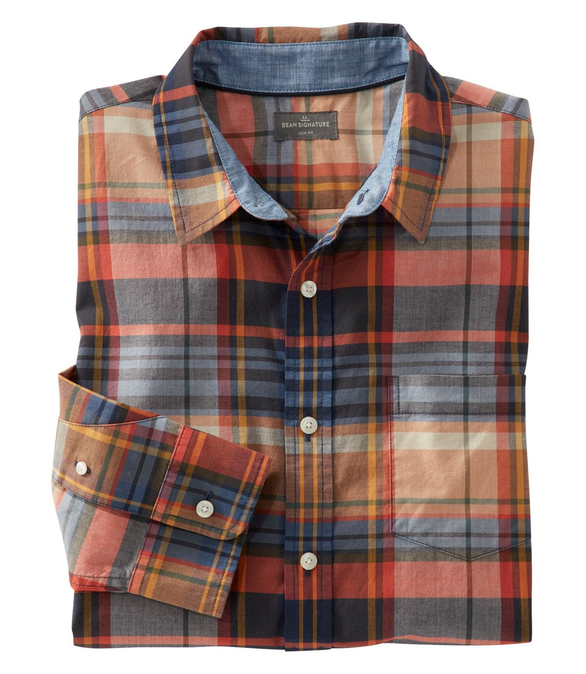 L.L.Bean Men's Signature Madras Shirt, Long-Sleeve, Plaid