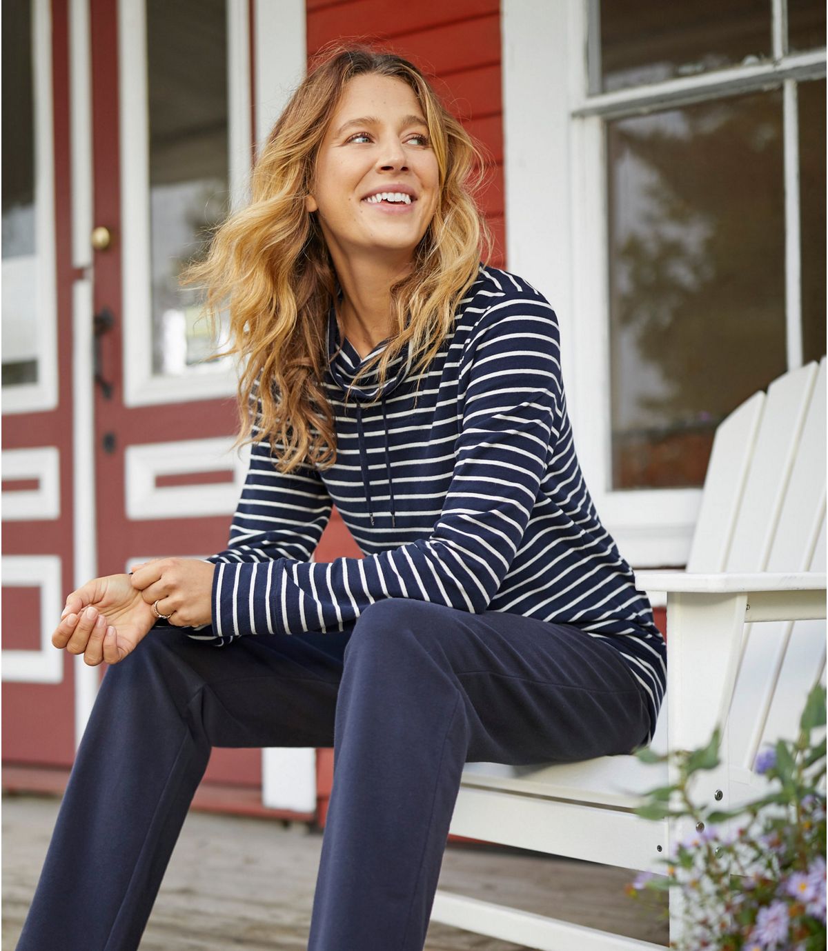 L.L.Bean Women's Ultrasoft Sweats Funnelneck Pullover, Stripe