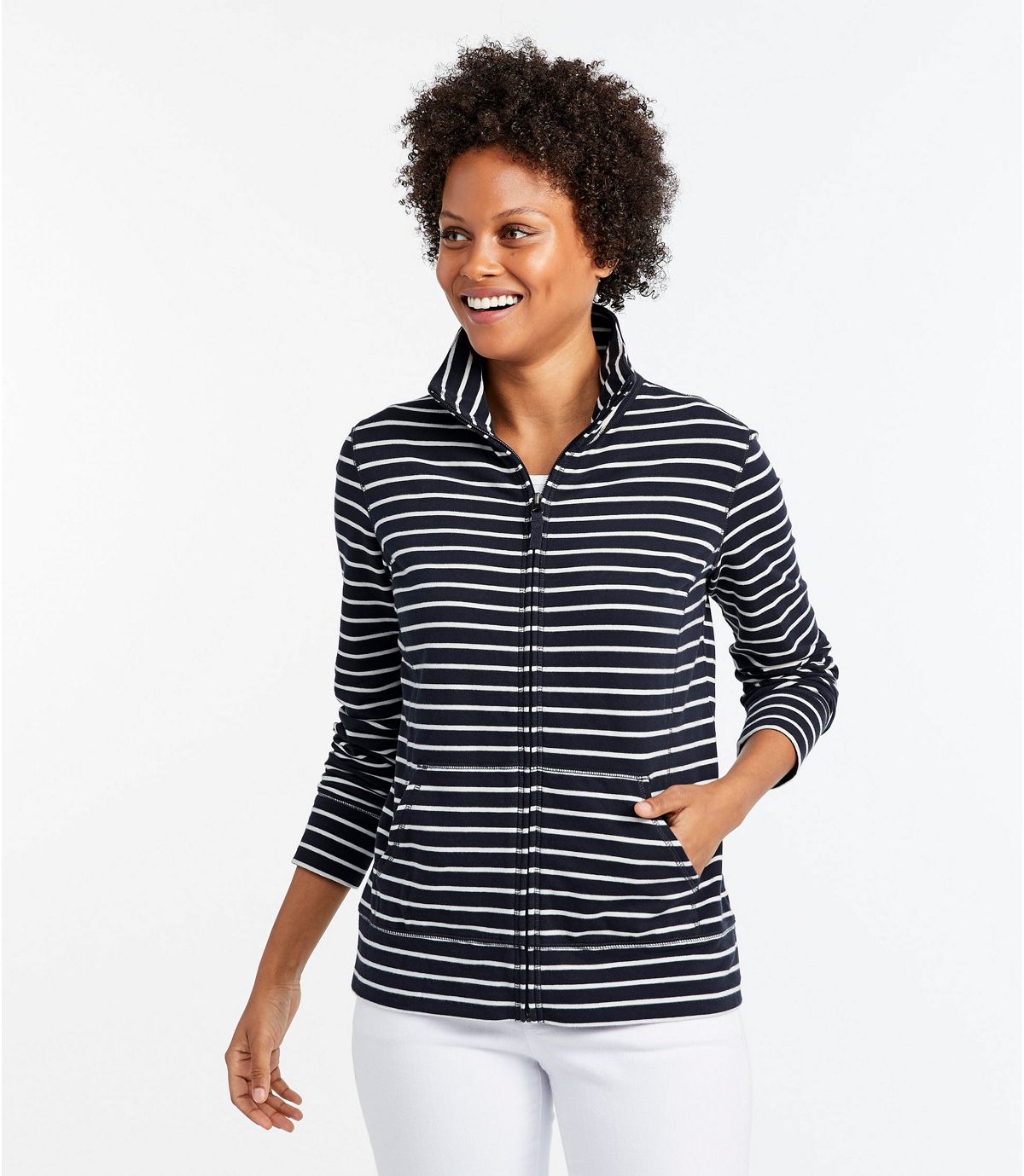 L.L.Bean Women's Ultrasoft Sweats, Full-Zip Mock-Neck Jacket Stripe