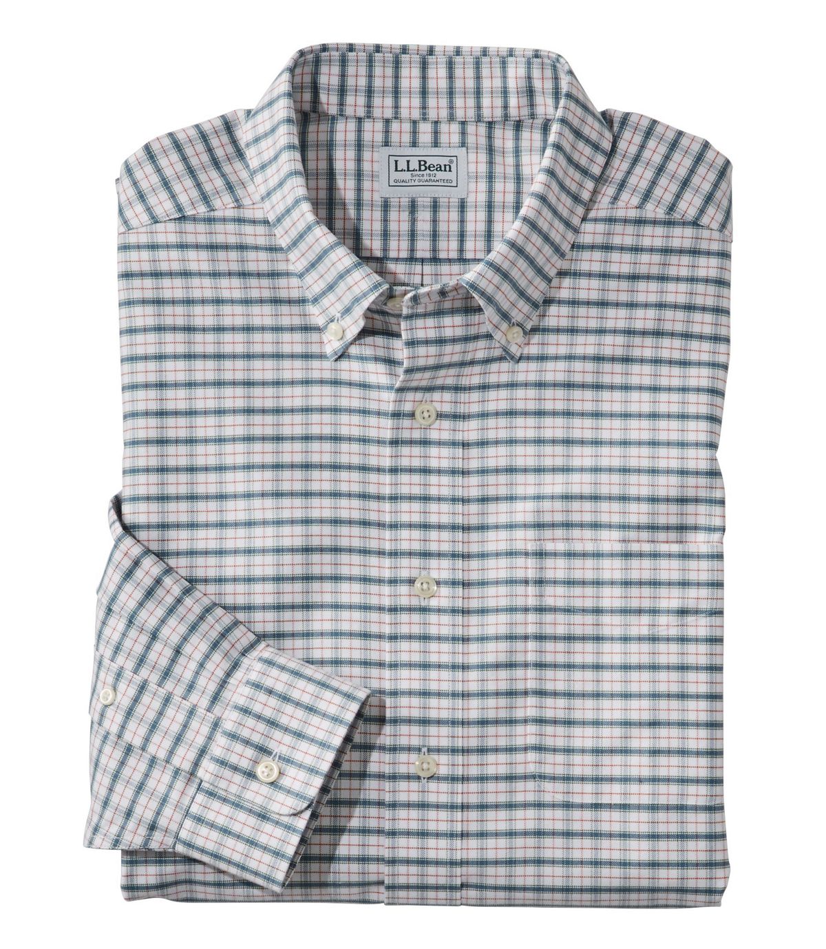 L.L.Bean Men's Wrinkle-Free Classic Oxford Cloth Shirt, Long-Sleeve Plaid, Slightly Fitted