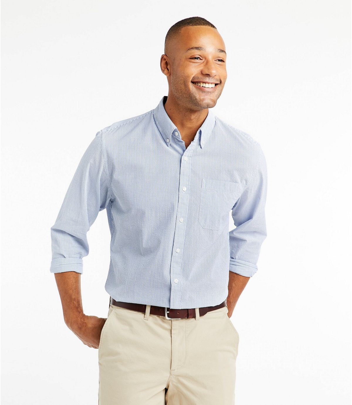 L.L.Bean Men's Organic Cotton Seersucker Shirt, Long-Sleeve, Traditional Fit, Stripe