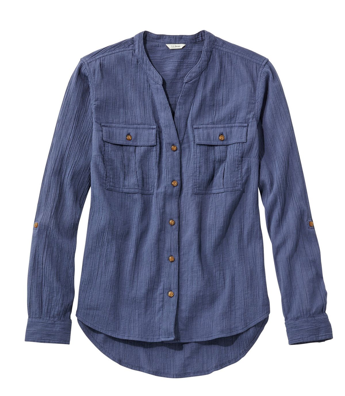 L.L.Bean Women's Soft Cotton Crinkle Shirt, Roll-Tab