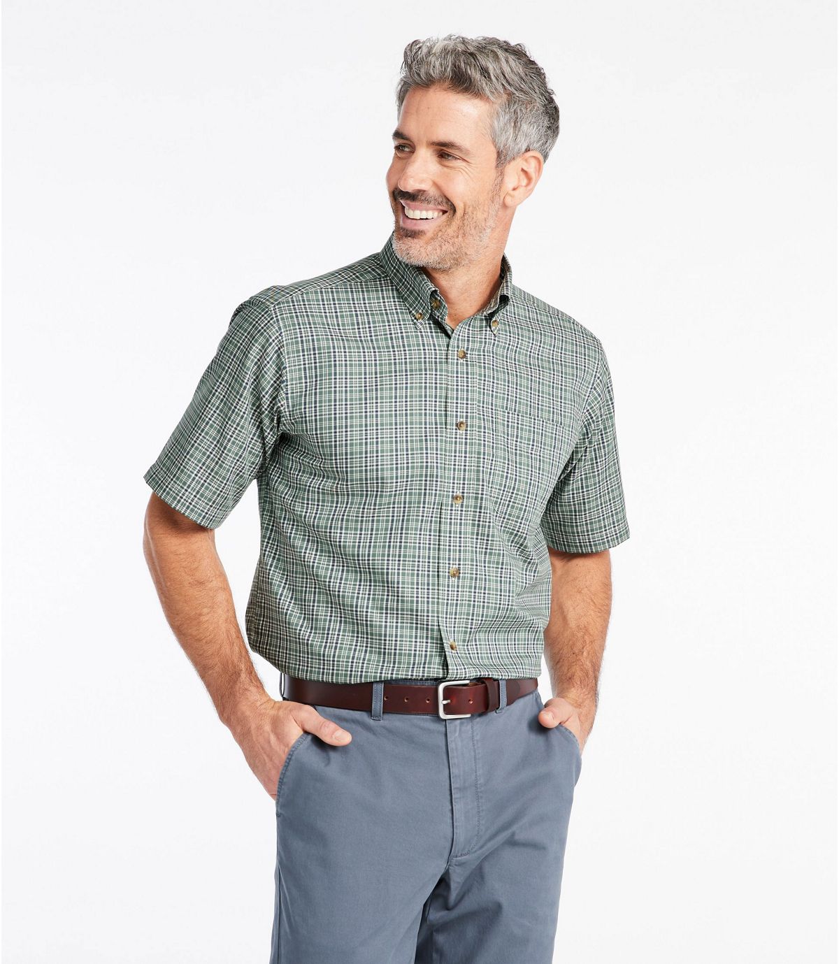 L.L.Bean Men's Wrinkle-Free Twill Sport Shirt, Traditional Fit Short-Sleeve Plaid