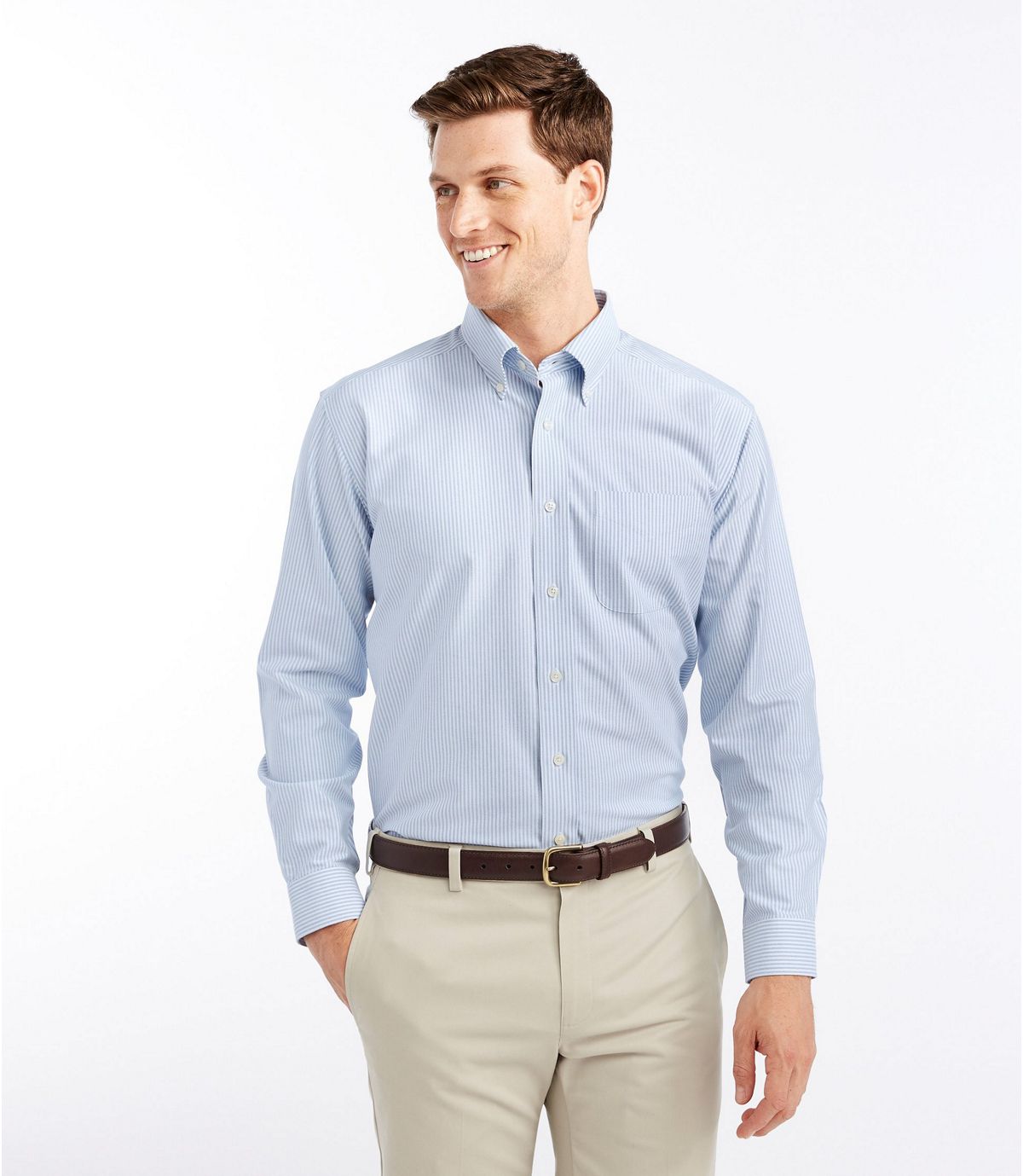 L.L.Bean Men's Wrinkle-Free Classic Oxford Cloth Shirt, Traditional Fit University Stripe