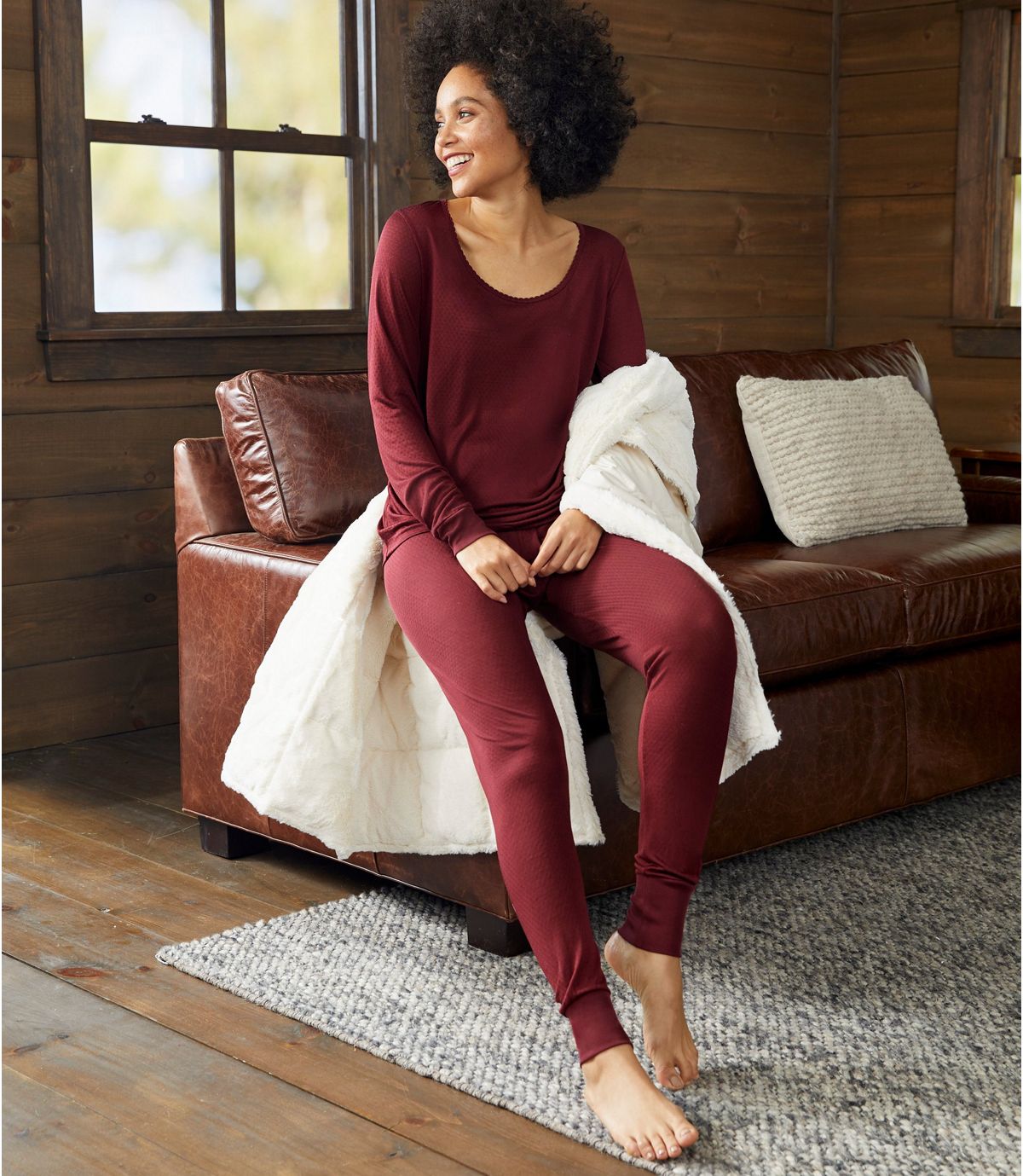 L.L.Bean Women's Silk Pointelle, Long-Sleeve Scoopneck