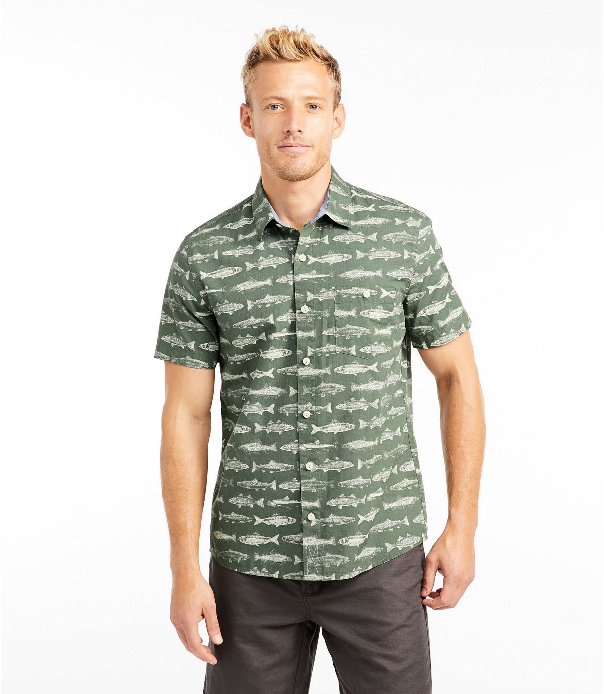 L.L.Bean Men's Signature Printed Shirt, Short-Sleeve