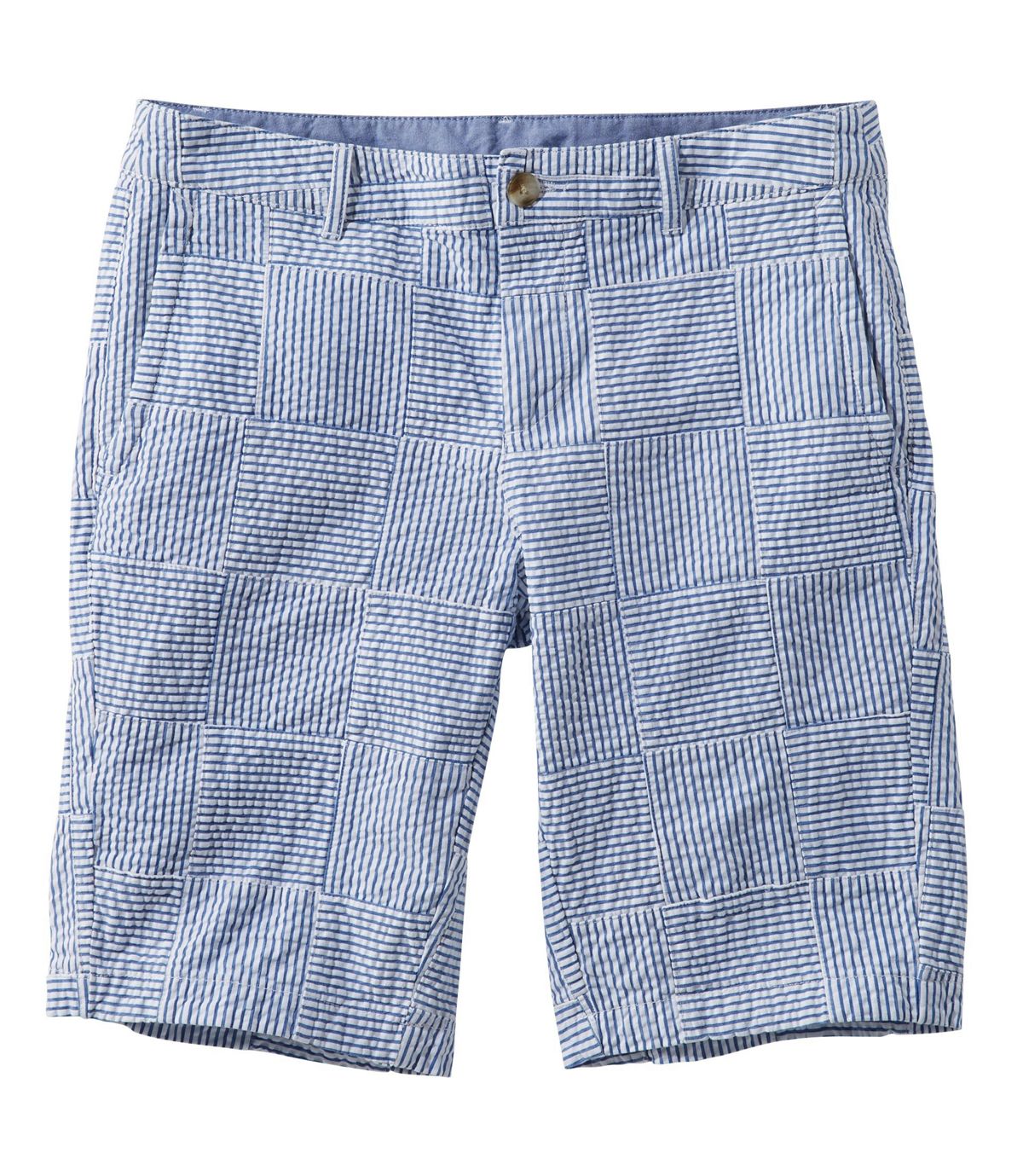L.L.Bean Women's Washed Chino Bermuda Shorts, Seersucker Patchwork