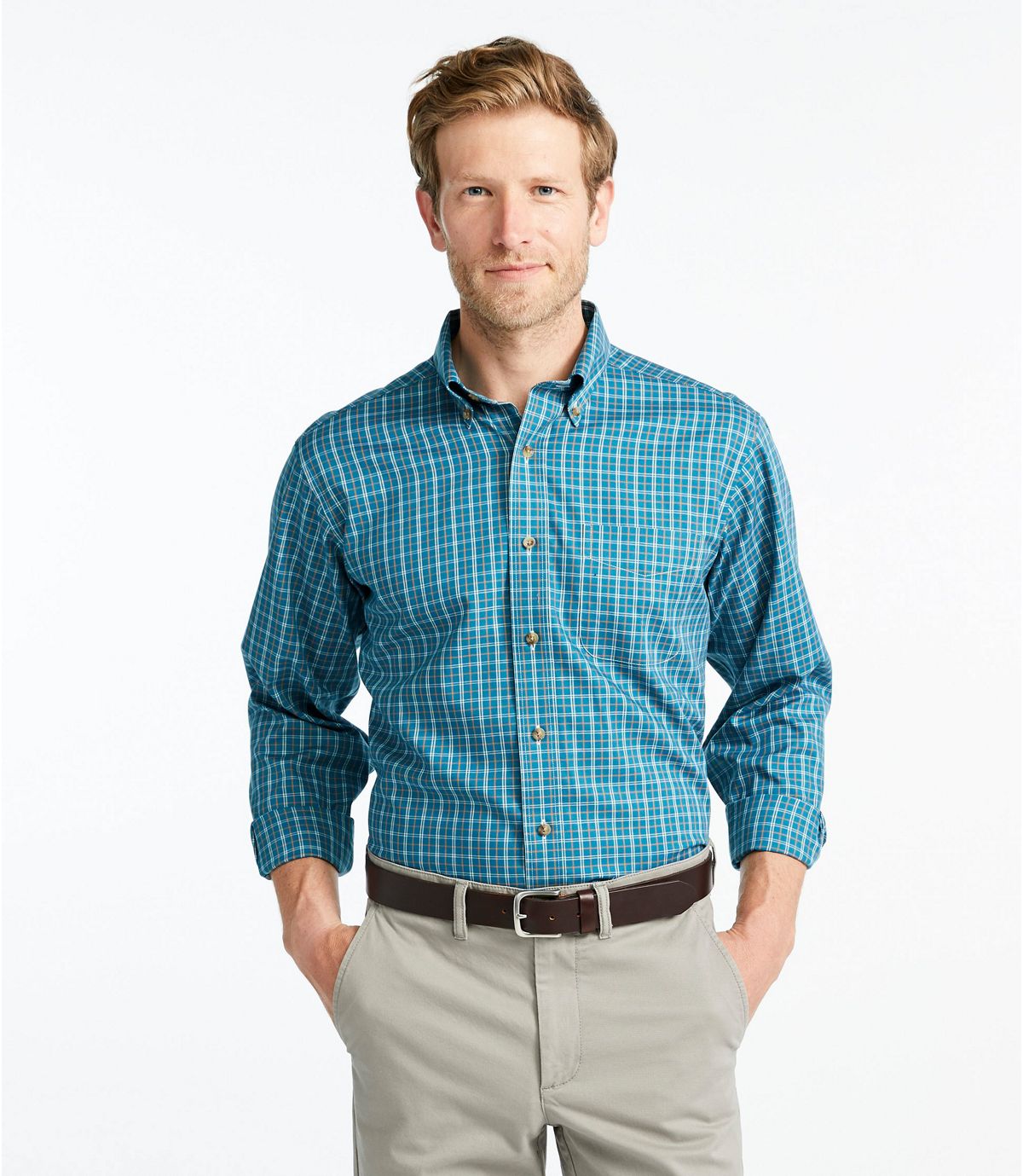 L.L.Bean Men's Wrinkle-Free Twill Sport Shirt, Traditional Fit Plaid