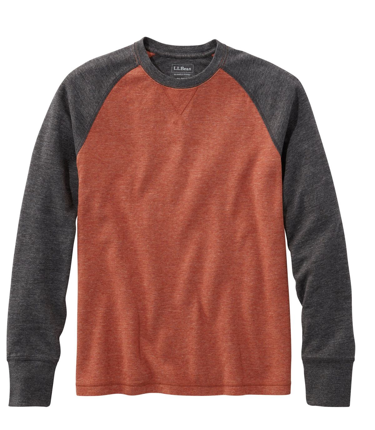 L.L.Bean Men's Washed Cotton Double-Knit Crewneck, Slightly Fitted Long-Sleeve Colorblock