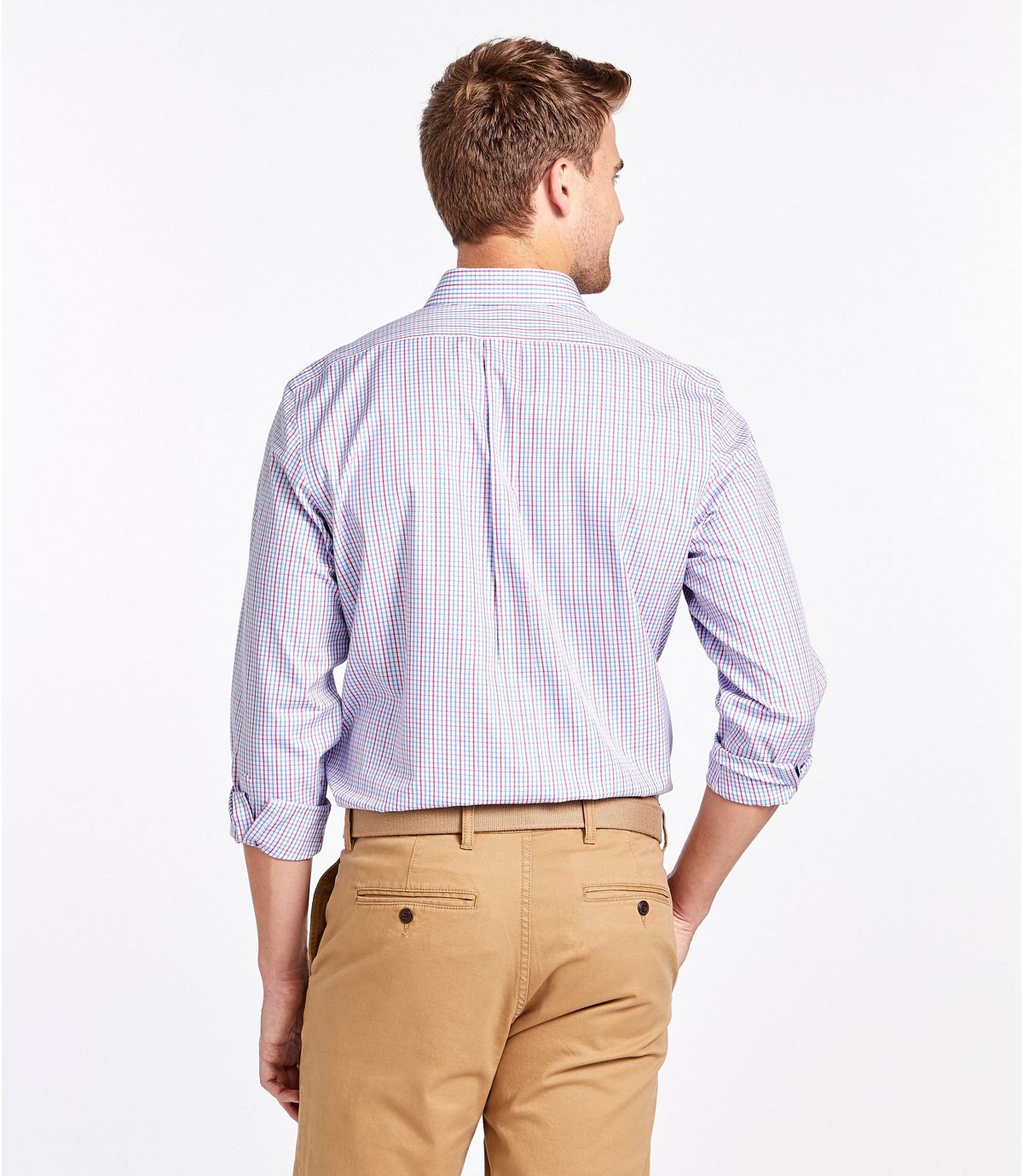 L.L.Bean Men's Wrinkle-Free Pinpoint Oxford Shirt, Long-Sleeve Slim Fit Tattersall