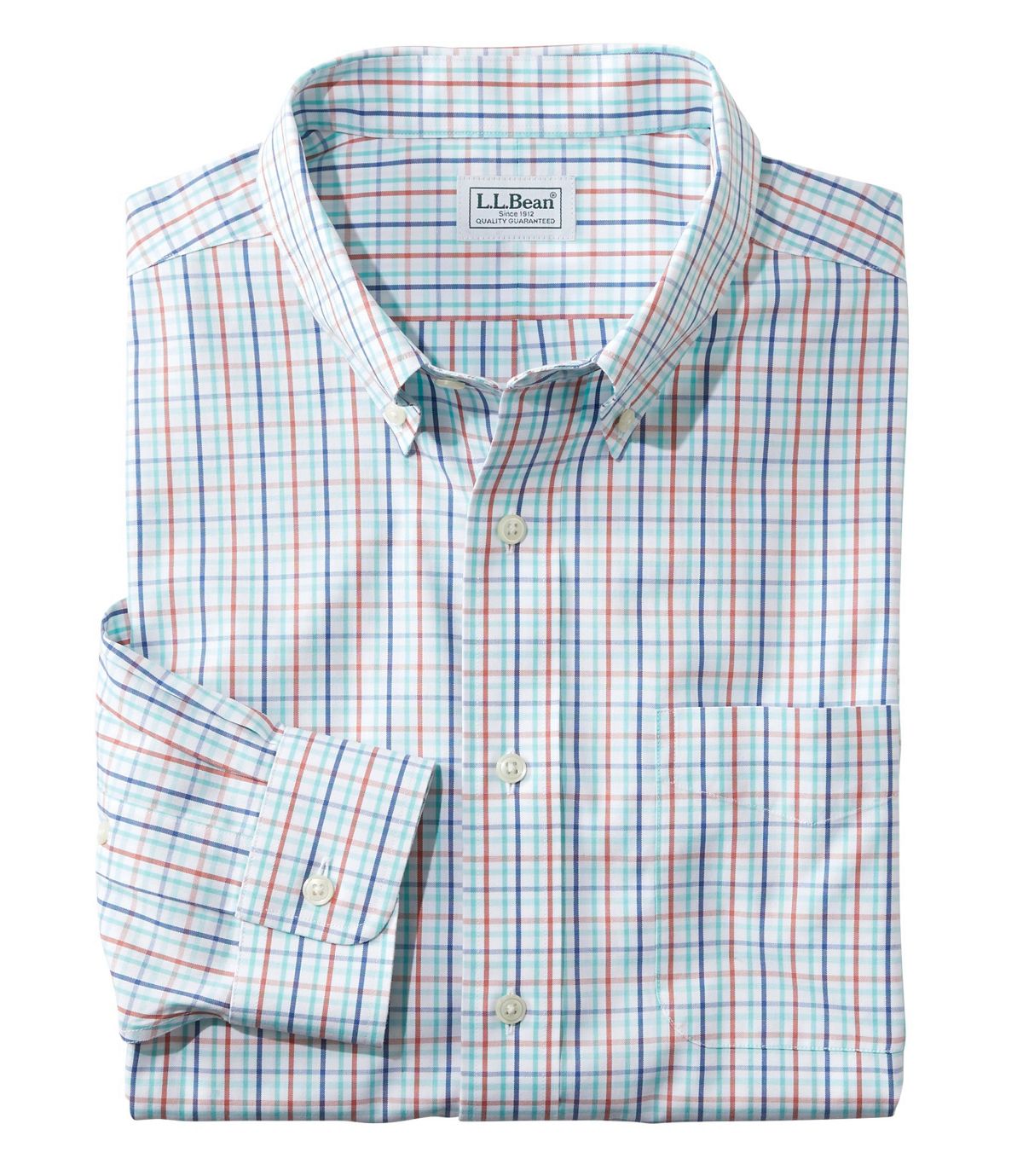 L.L.Bean Men's Wrinkle-Free Pinpoint Oxford Shirt, Slightly Fitted Tattersall