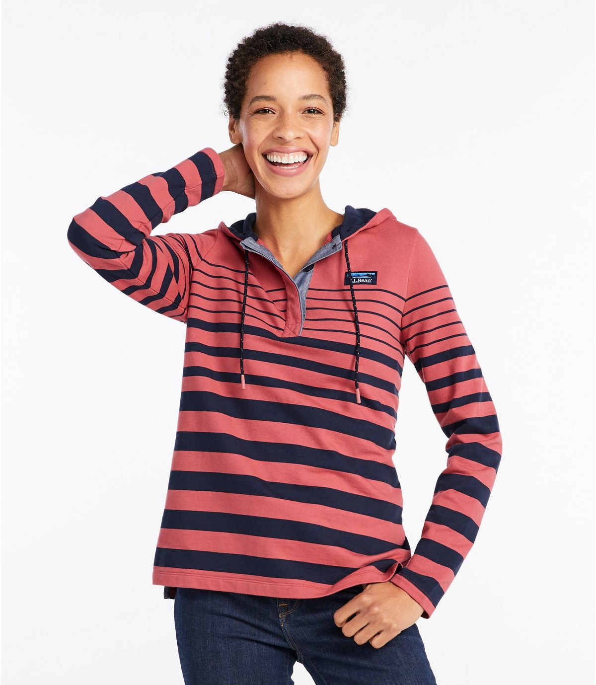 L.L.Bean Women's Soft Cotton Rugby, Hoodie Pullover Stripe