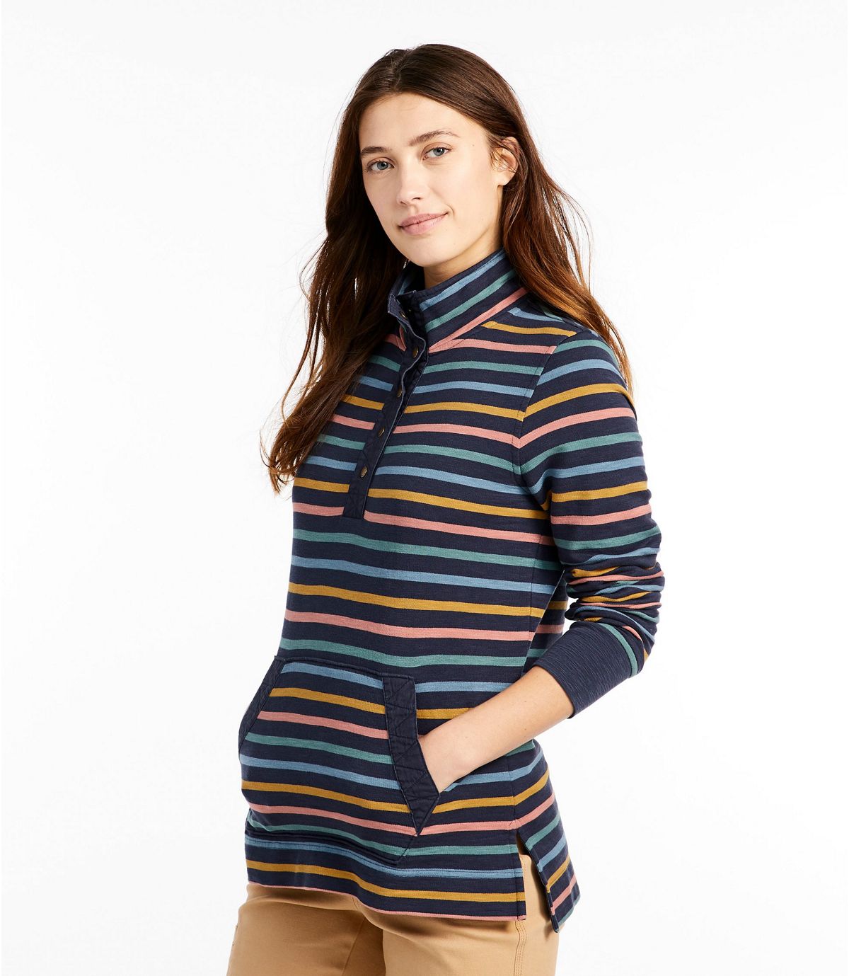 L.L.Bean Women's Rocky Coast Sweatshirt, Snap Henley Stripe