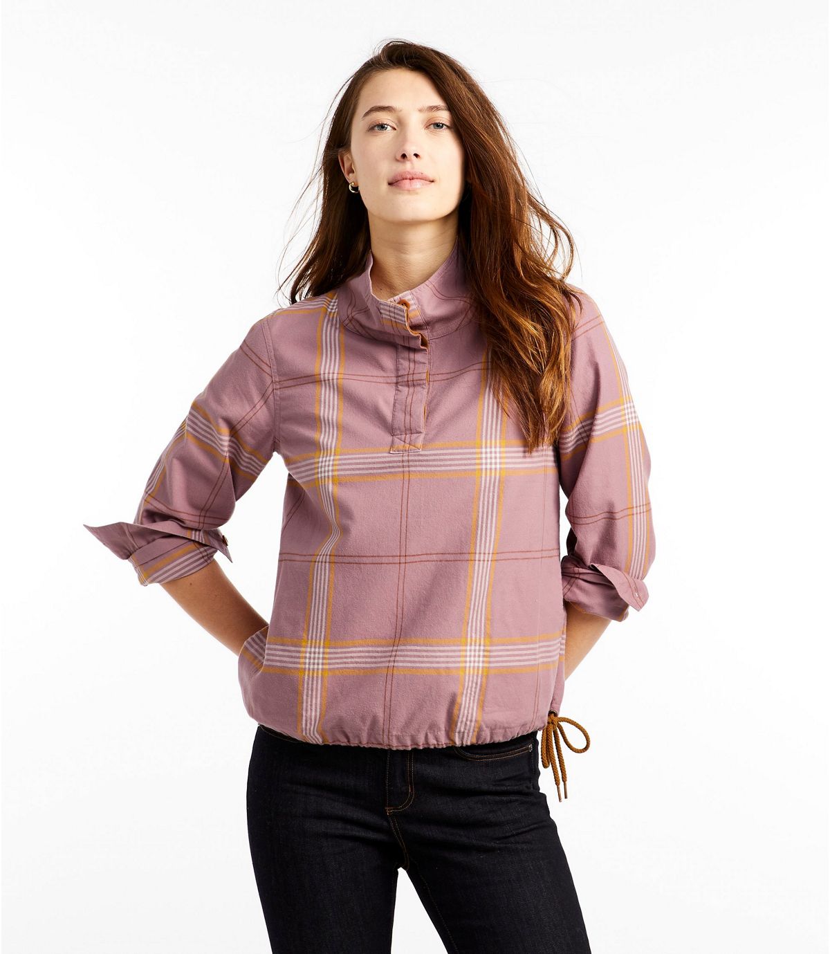 L.L.Bean Women's Signature Brushed Cotton Mockneck Shirt, Pattern