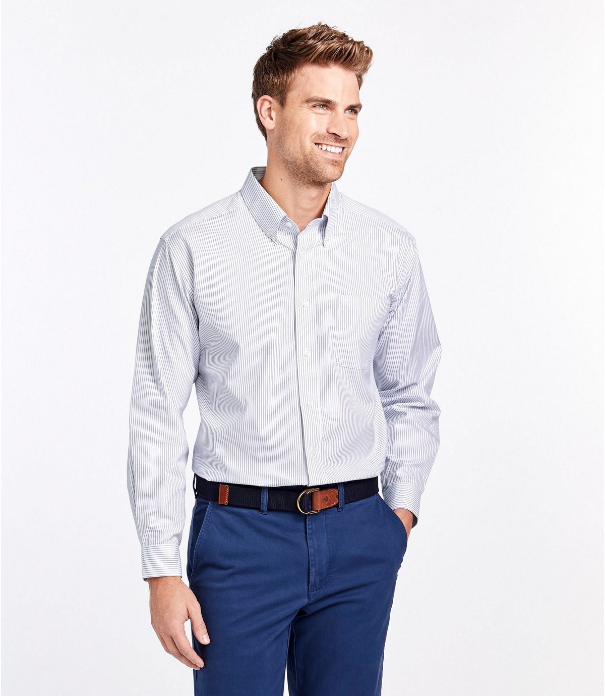 L.L.Bean Men's Wrinkle-Free Pinpoint Oxford Cloth Shirt, Traditional Fit Stripe