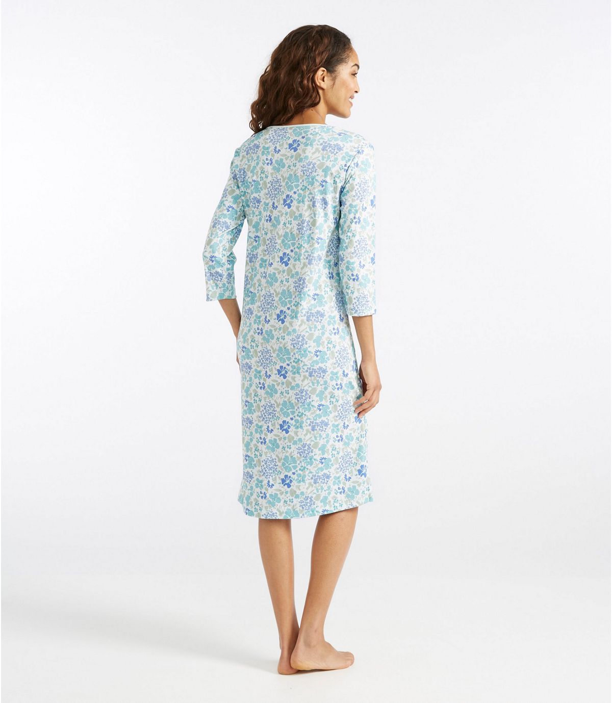 L.L.Bean Supima Nightgown, V-Neck Three-Quarter-Sleeve Print