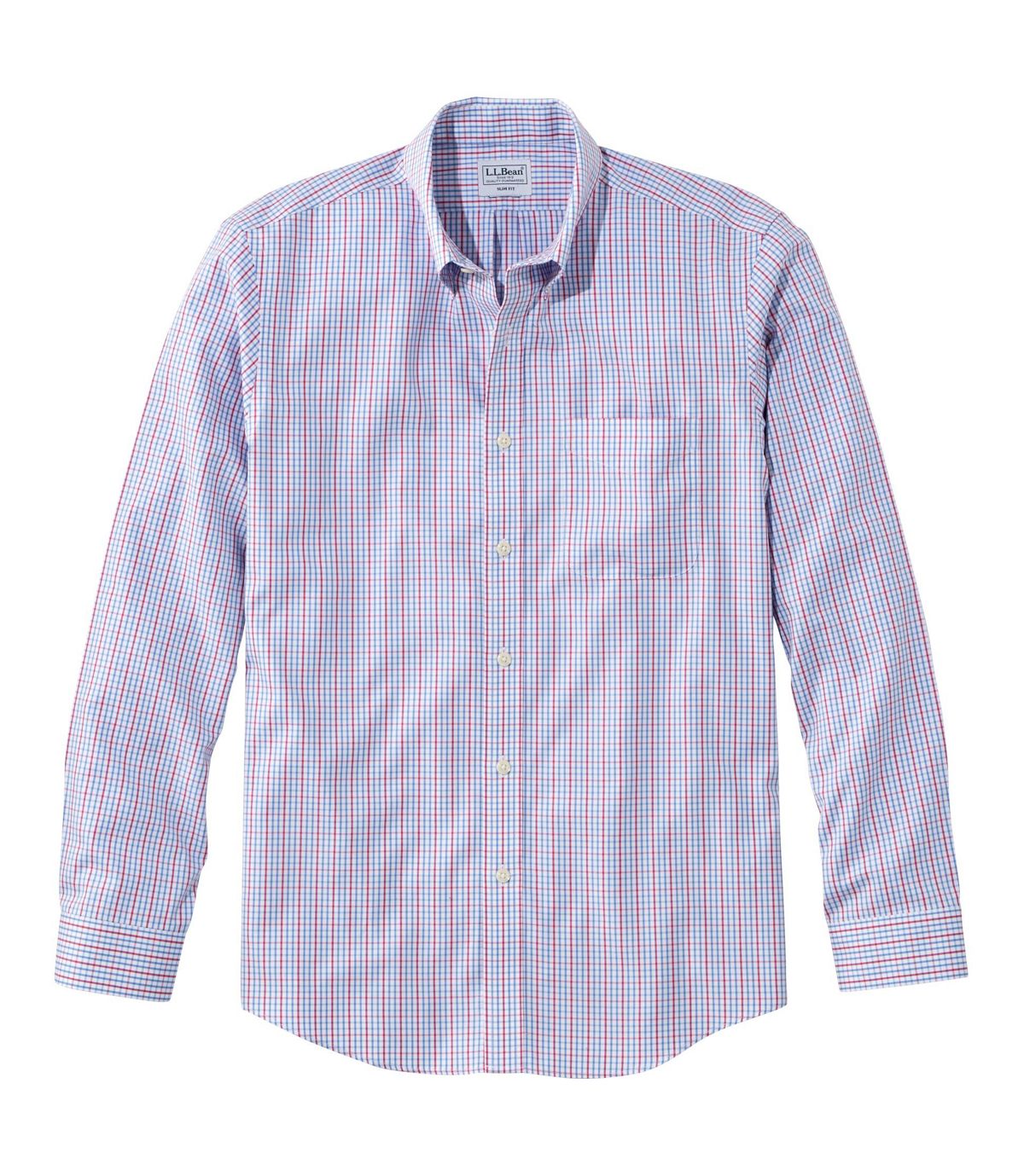 L.L.Bean Men's Wrinkle-Free Pinpoint Oxford Shirt, Long-Sleeve Slim Fit Tattersall