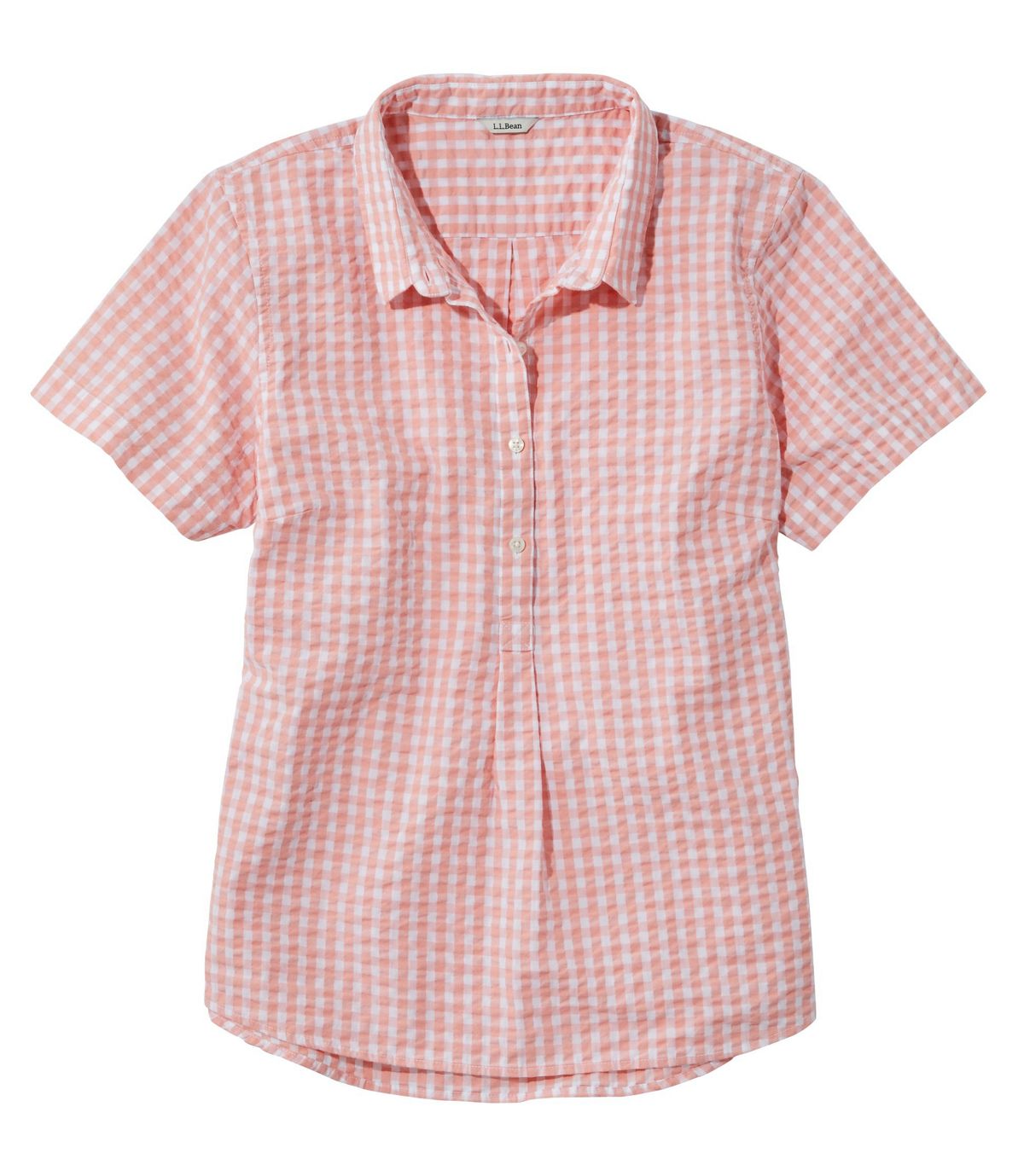 L.L.Bean Women's Vacationland Seersucker Shirt, Short-Sleeve Popover Plaid