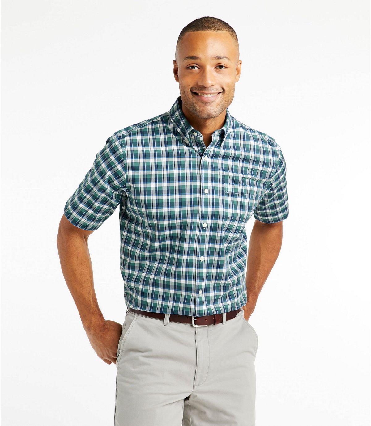 L.L.Bean Men's Wrinkle-Free Kennebunk Sport Shirt, Traditional Fit Short-Sleeve Check