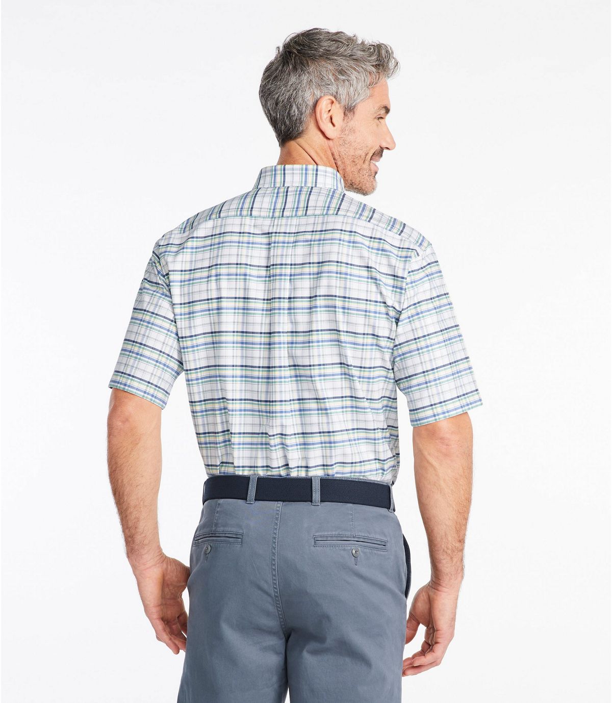 L.L.Bean Men's Wrinkle-Free Classic Oxford Cloth Shirt, Short-Sleeve Plaid