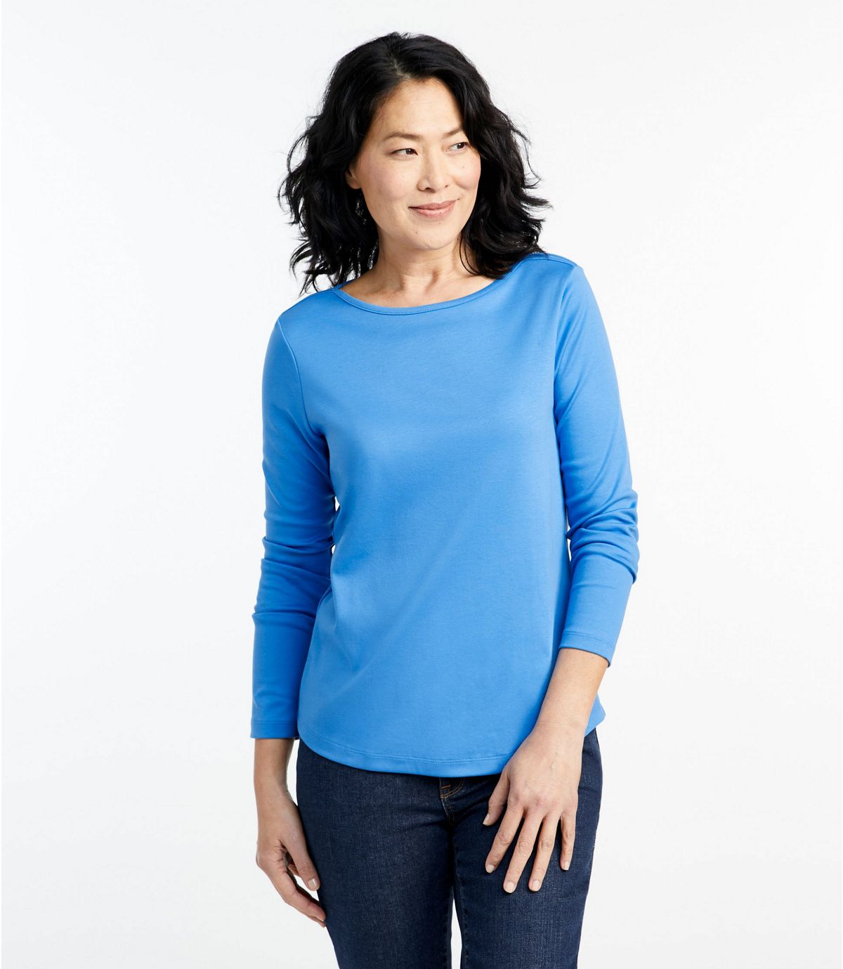 L.L.Bean Women's Pima Cotton Shaped Tee, Long-Sleeve Boatneck
