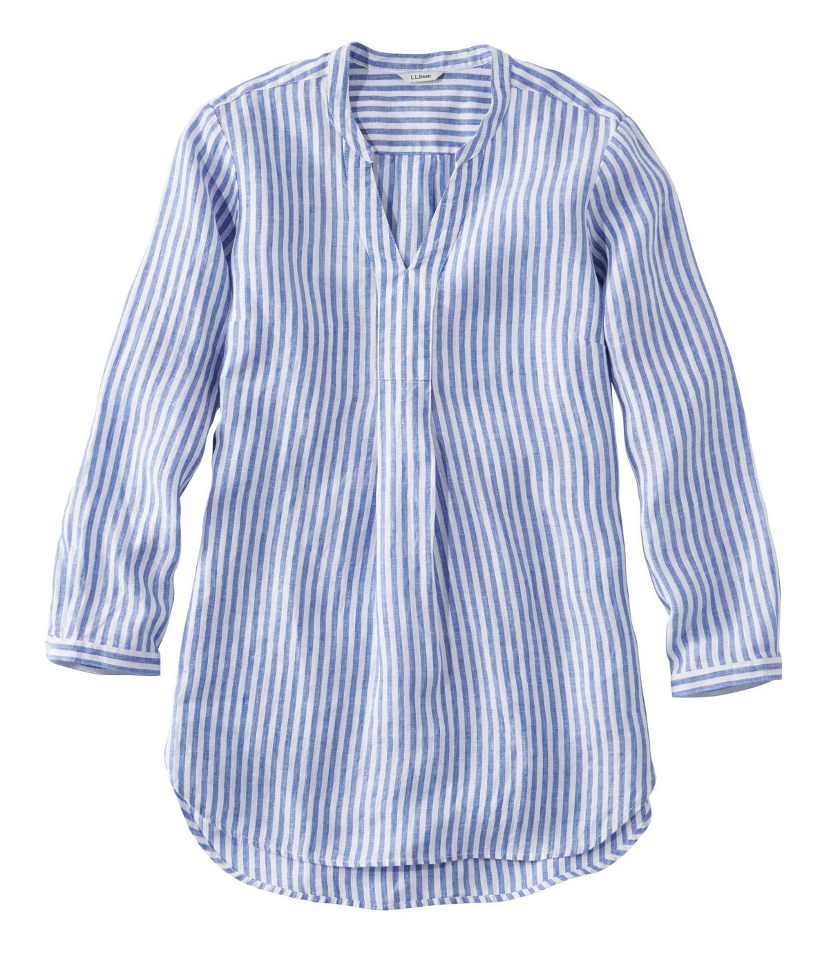 L.L.Bean Women's Premium Washable Linen Shirt, Splitneck Tunic Long-Sleeve Stripe
