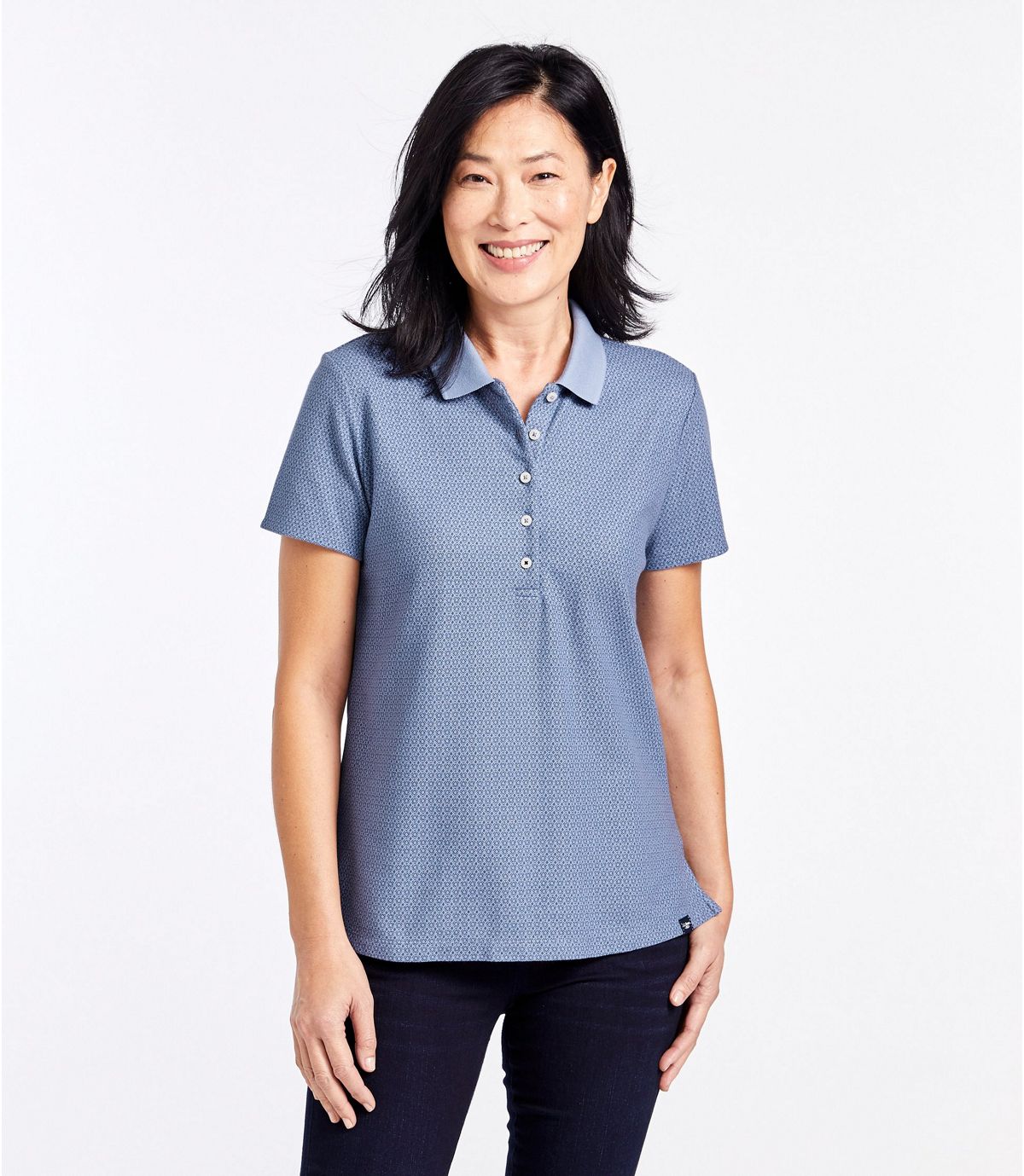 L.L.Bean Women's Premium Double L Shaped Polo, Short-Sleeve Print