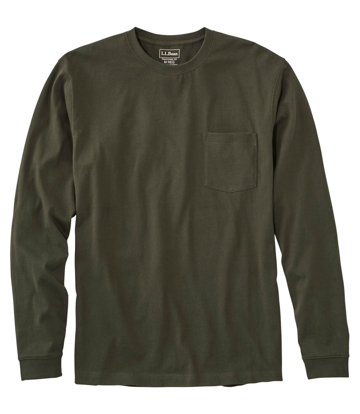 L.L.Bean Men's Carefree Unshrinkable Tee with Pocket, Traditional Fit Long-Sleeve