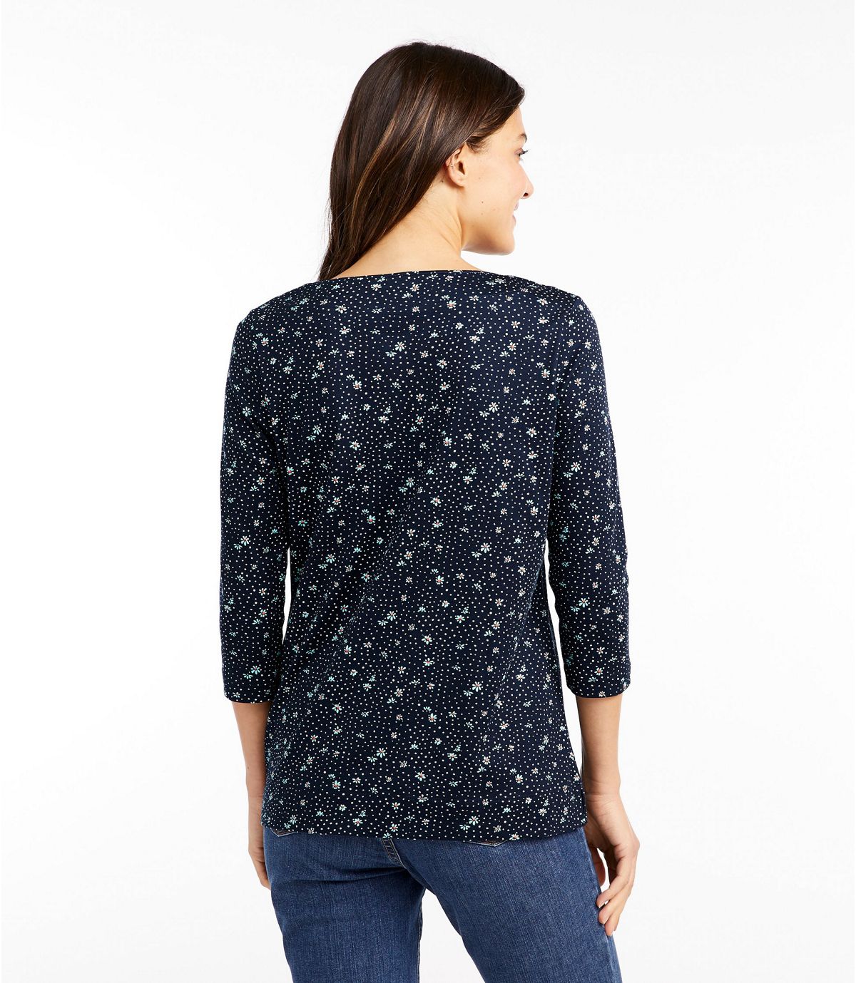 L.L.Bean Women's Pima Cotton Tunic, Three-Quarter-Sleeve Splitneck Print