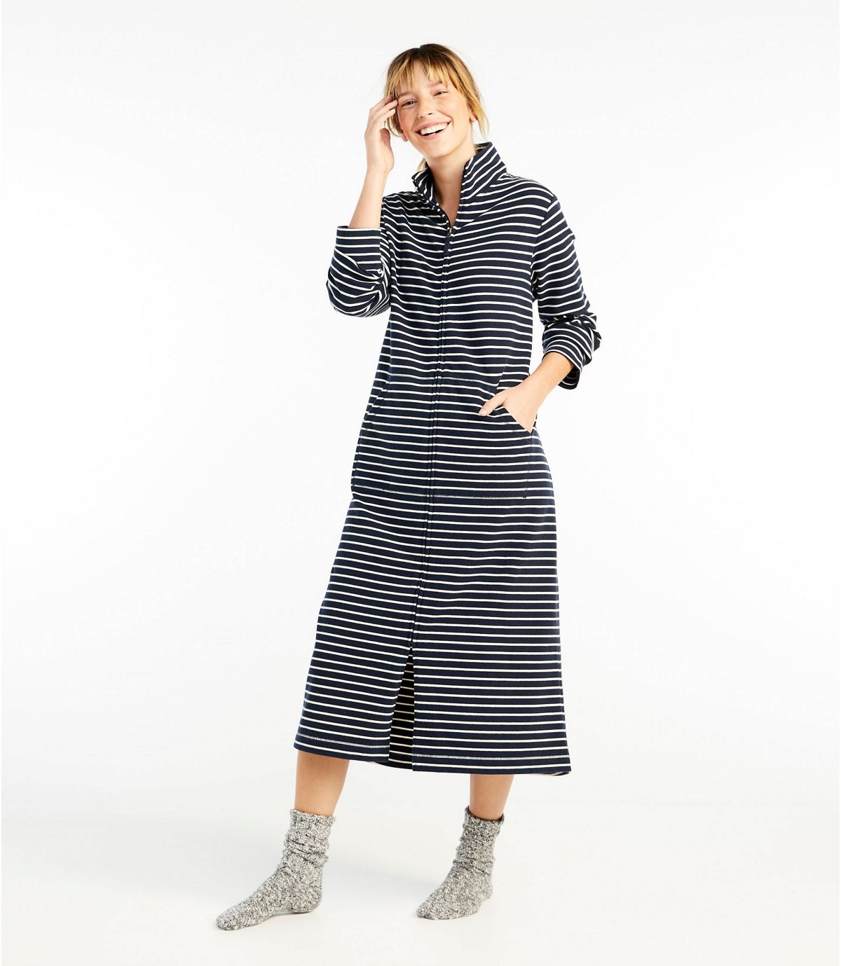 L.L.Bean Women's Ultrasoft Sweatshirt Robe, Stripe