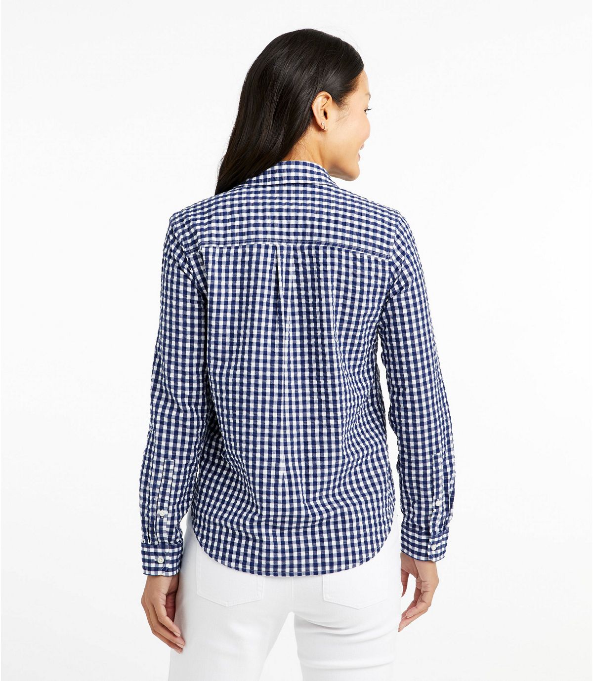L.L.Bean Women's Vacationland Seersucker Shirt, Long-Sleeve Plaid