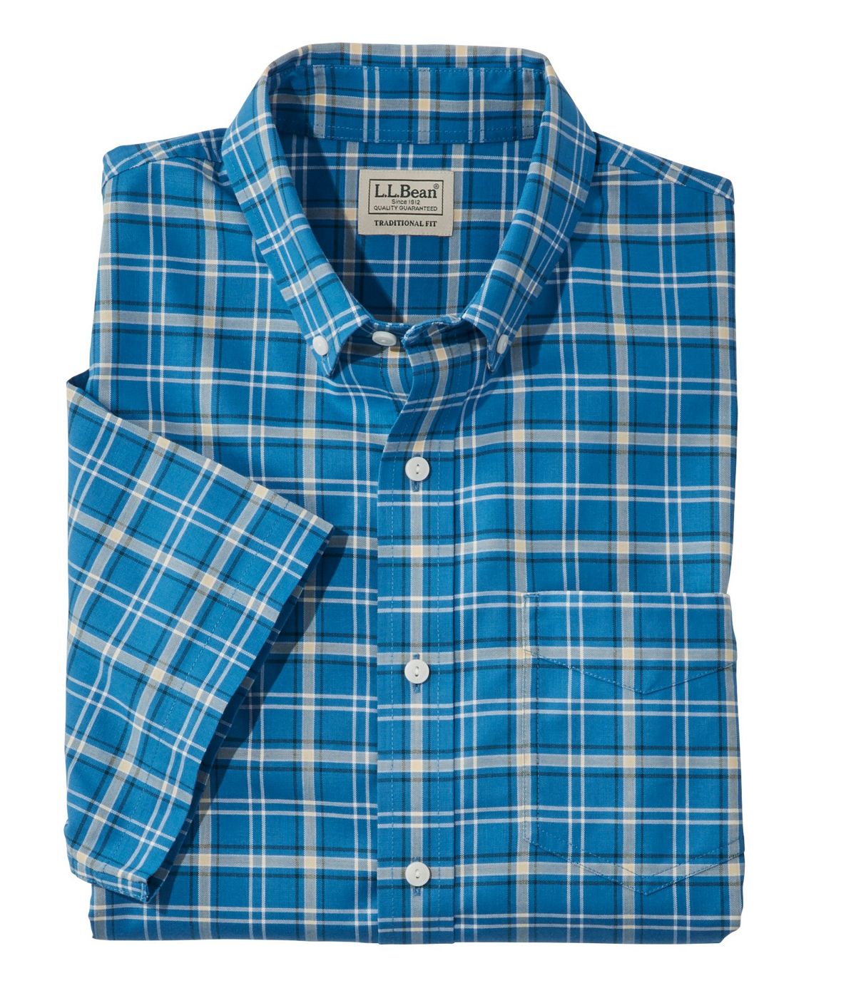 L.L.Bean Men's Easy-Care Chambray Shirt, Traditional Fit Short-Sleeve Plaid