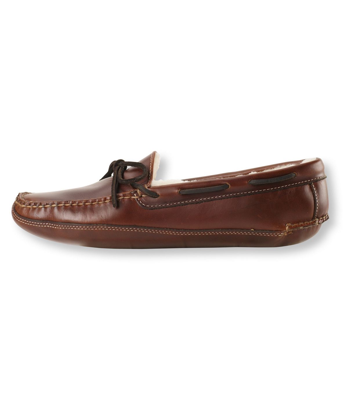 L.L.Bean Leather Double-Sole Slippers, Shearling-Lined