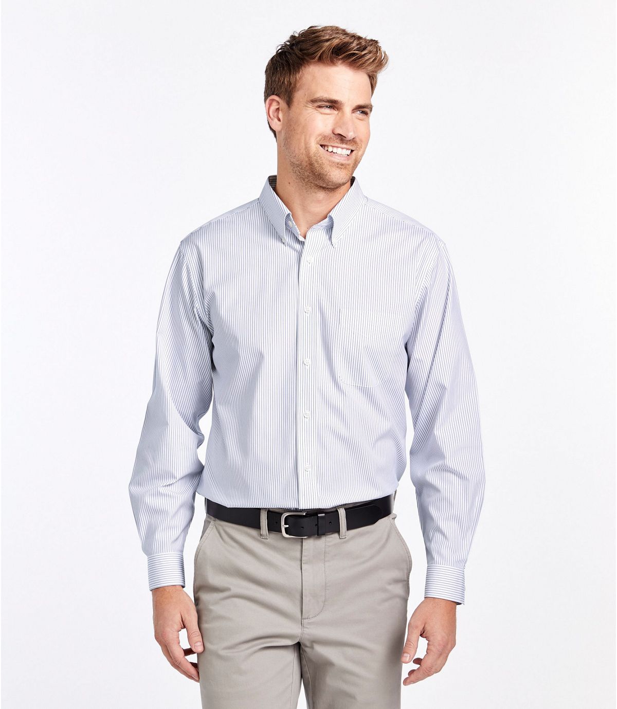 L.L.Bean Men's Wrinkle-Free Pinpoint Oxford Cloth Shirt, Slightly Fitted Stripe