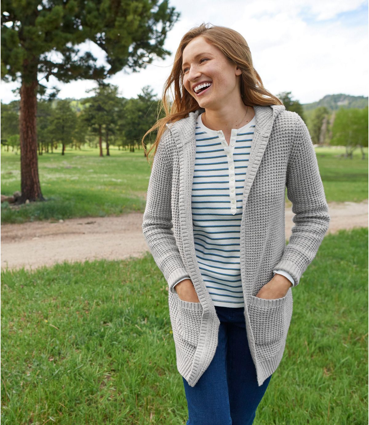 L.L.Bean Women's Waffle Knit Henley, Stripe