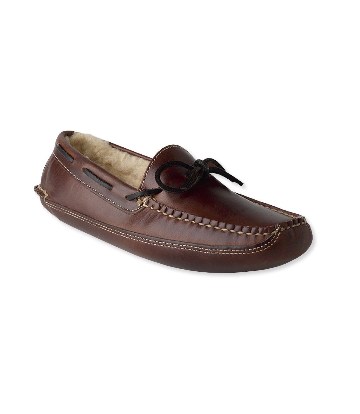 L.L.Bean Leather Double-Sole Slippers, Shearling-Lined