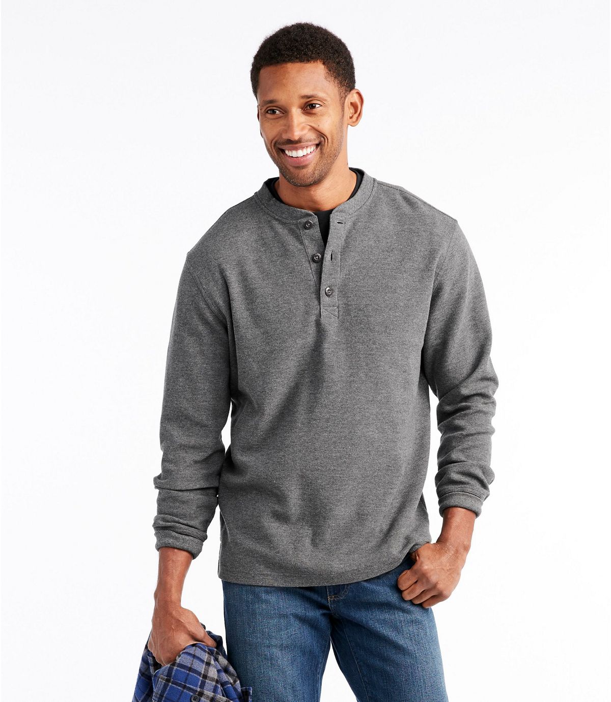 L.L.Bean Men's Unshrinkable Mini-Waffle Henley, Long-Sleeve Traditional Fit